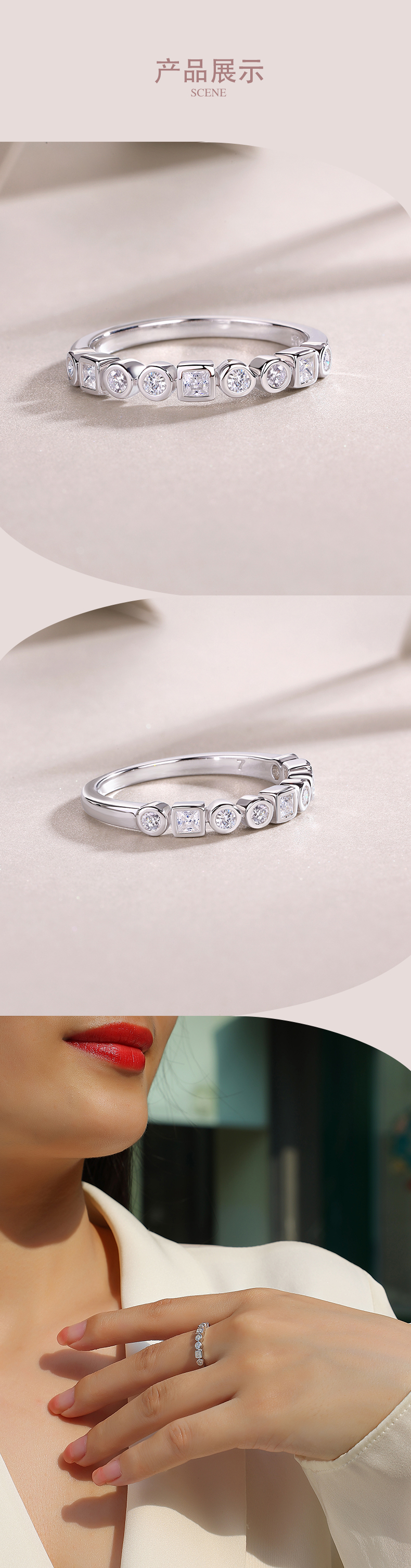 R13428款S925银镀18K白金女戒莫桑钻厘石0.6CT - 4
