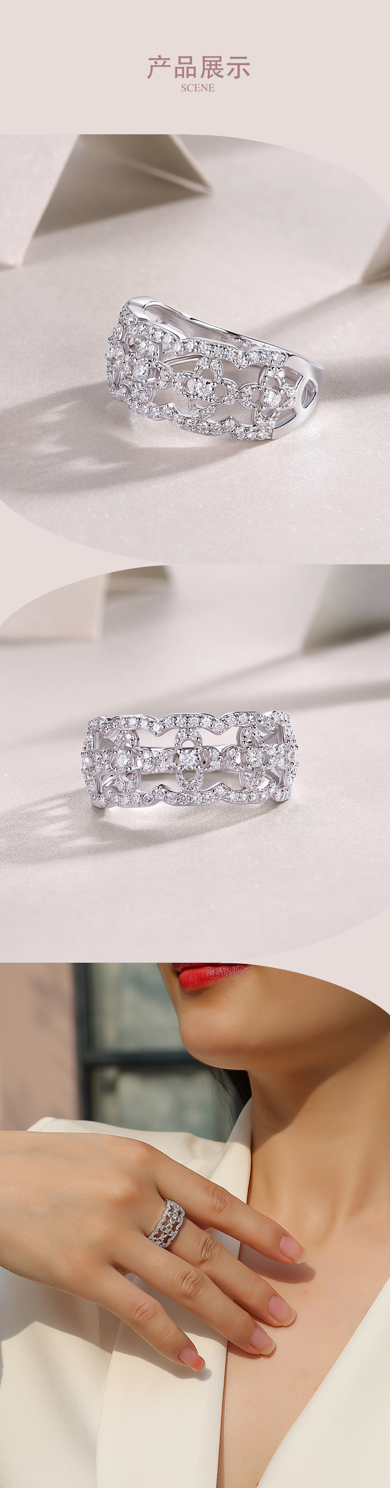 R13337款S925银镀18K白金女戒莫桑钻厘石0.702CT - 4
