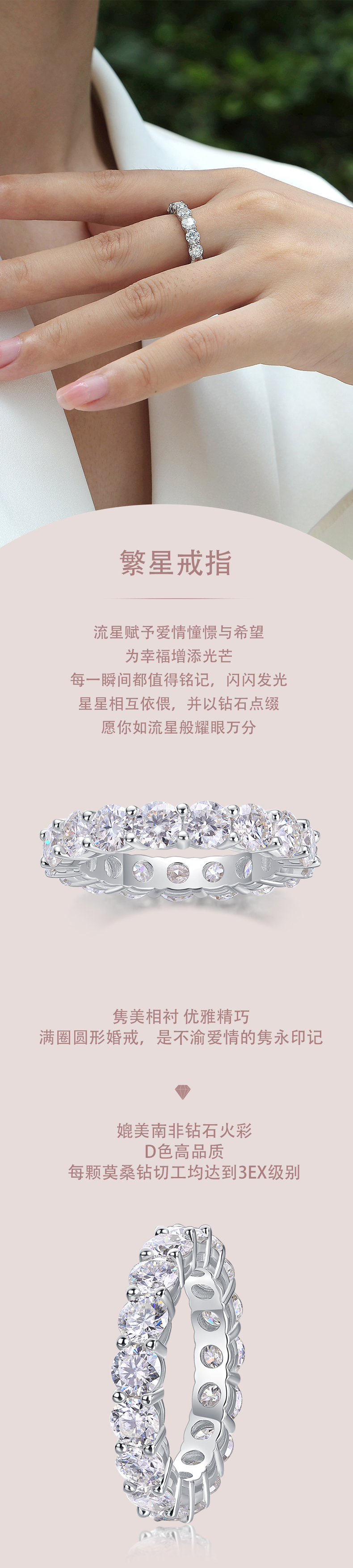 R12969款S925银镀18K白金女戒莫桑钻5.1CT - 1