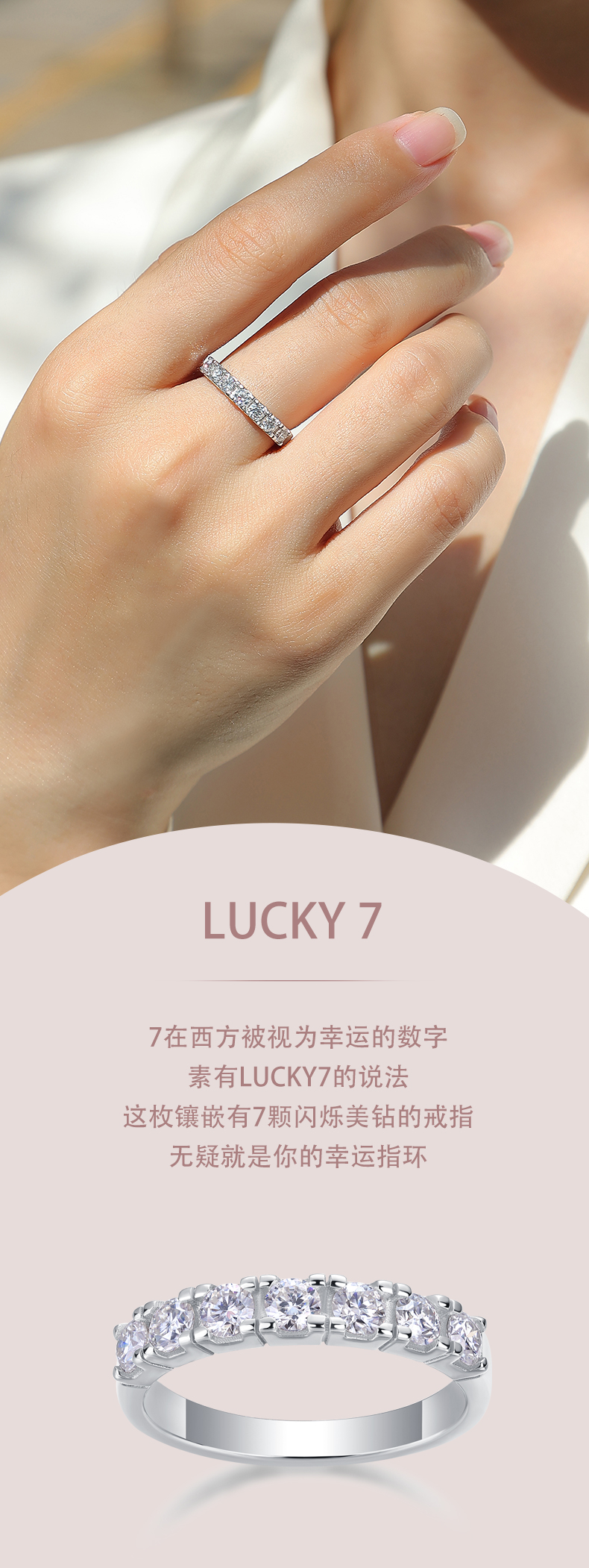 R12961款S925银镀18K白金女戒莫桑钻厘石0.7CT - 1