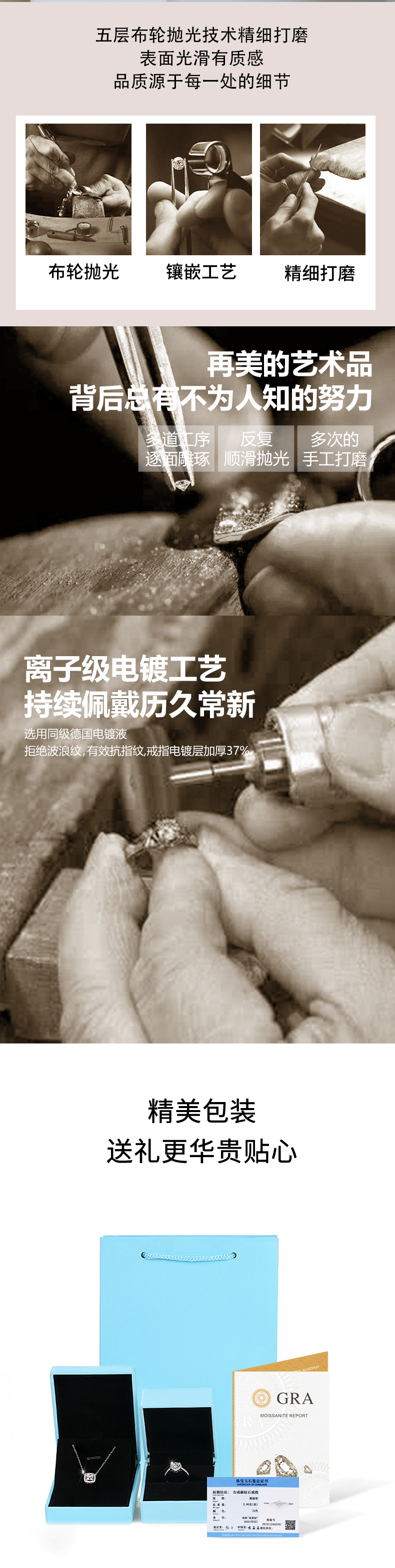 R12960款S925银镀18K白金女戒莫桑钻厘石1.08CT - 5