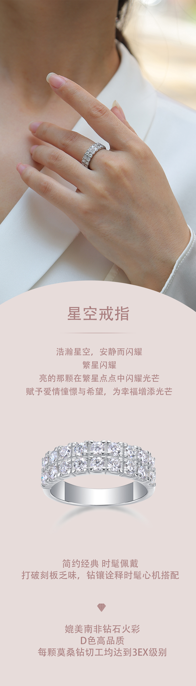 R12960款S925银镀18K白金女戒莫桑钻厘石1.08CT - 1