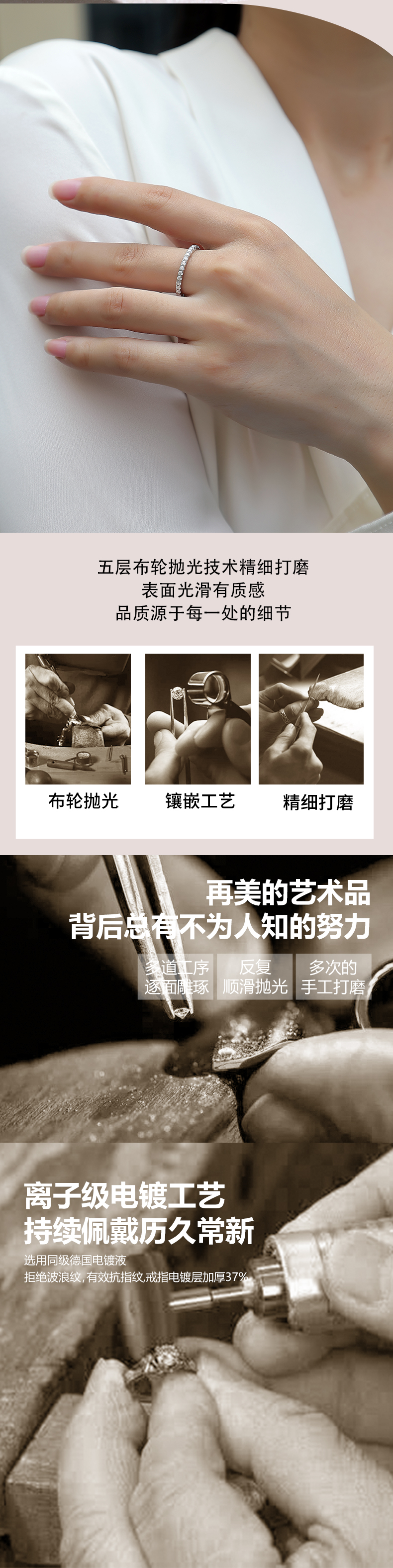 R13007款S925银镀18K白金女戒莫桑钻厘石0.6CT - 4