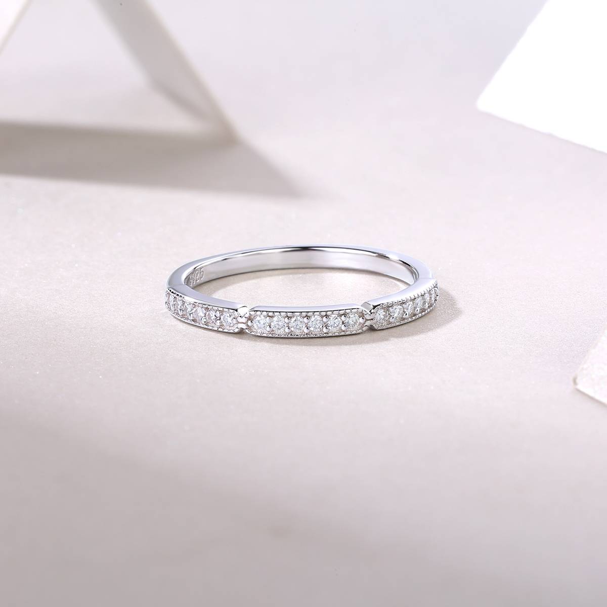 R13060款S925银镀18K白金Women's RingMoissanite厘石0.144ct