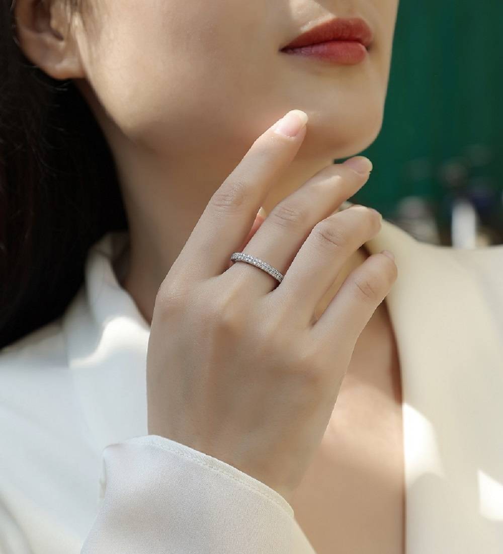 R13043款S925银镀18K白金Women's RingMoissanite厘石0.288ct
