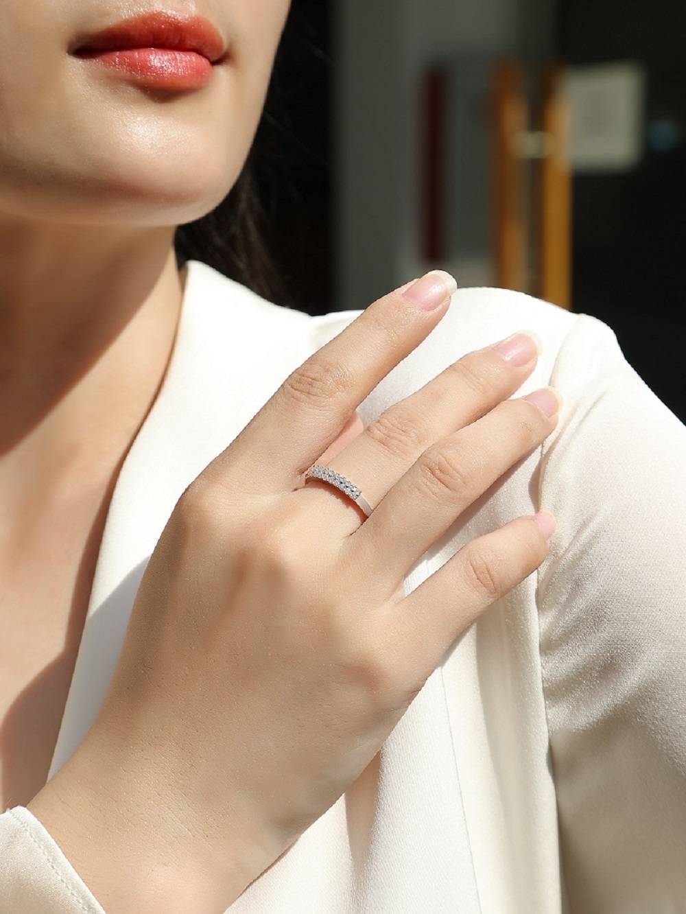 R13041款S925银镀18K白金女戒莫桑钻厘石0.27CT
