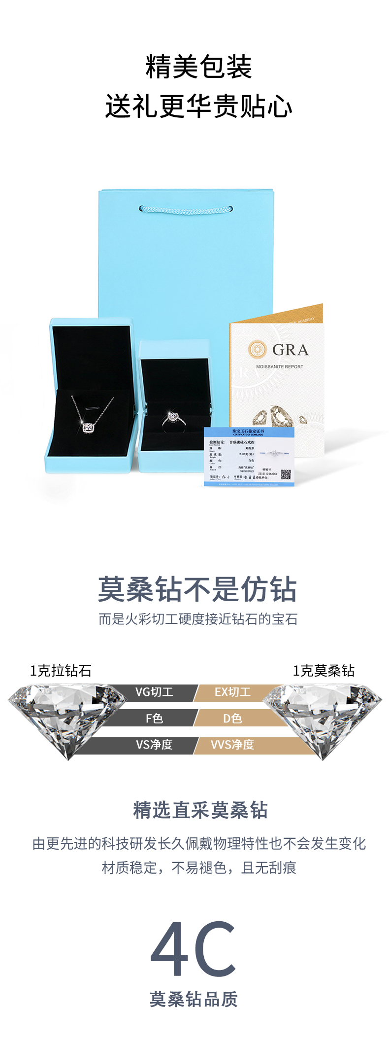 R13062款S925银镀18K白金女戒莫桑钻厘石0.08CT - 6