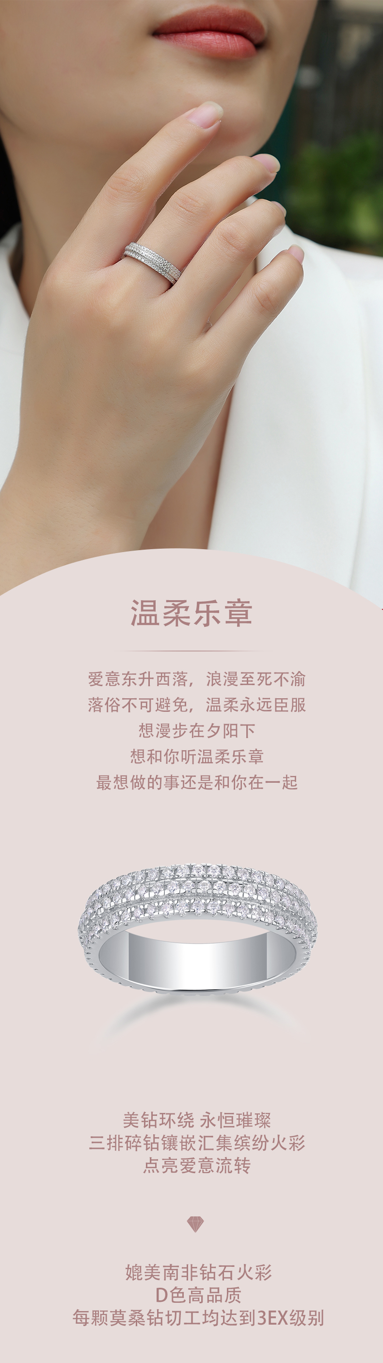 R13044款S925银镀18K白金女戒莫桑钻厘石0.84CT - 1