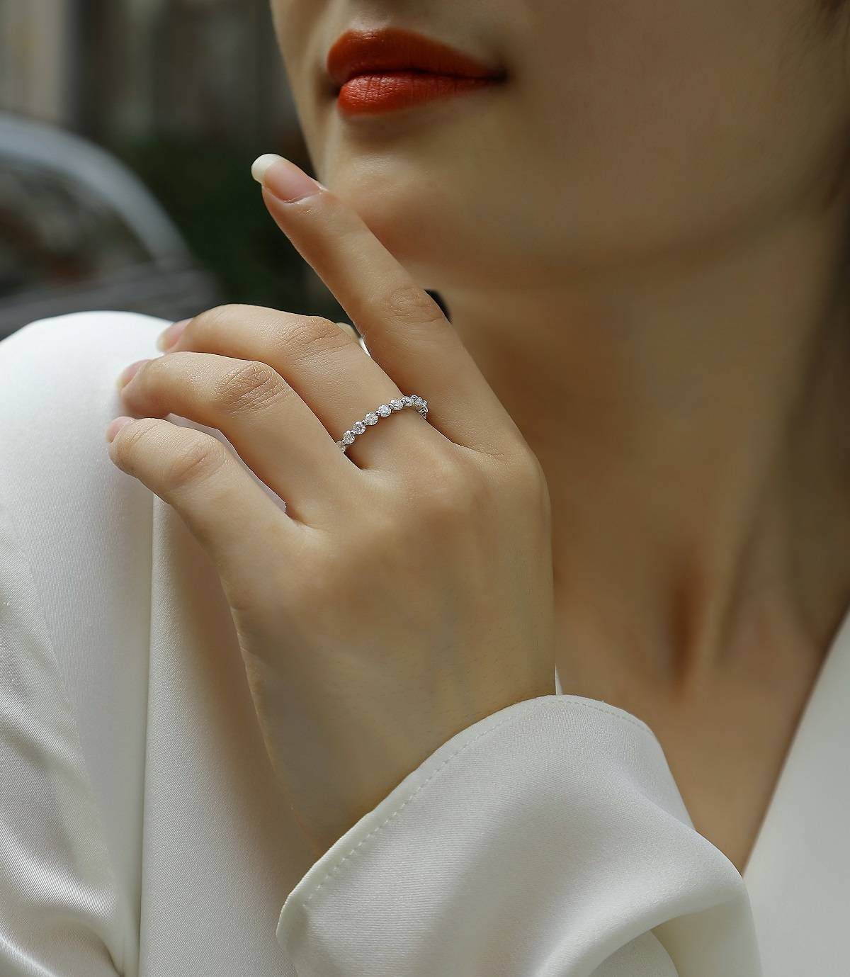 R13141款S925银镀18K白金Women's RingMoissanite厘1.32ct