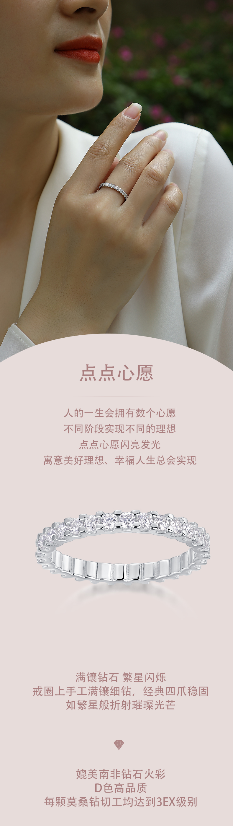 R13147款S925银镀18K白金女戒莫桑钻厘0.9CT - 1