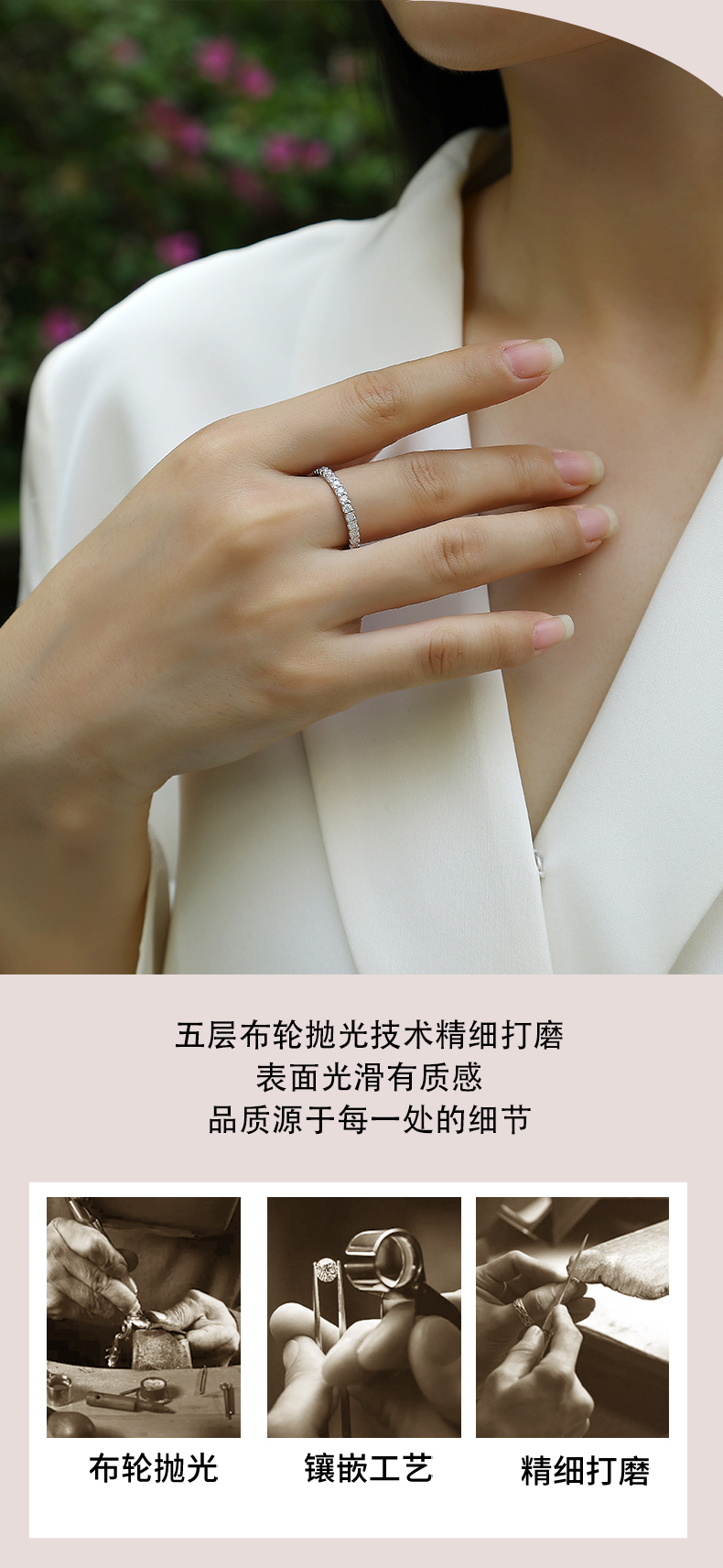 R13147款S925银镀18K白金女戒莫桑钻厘0.9CT - 5