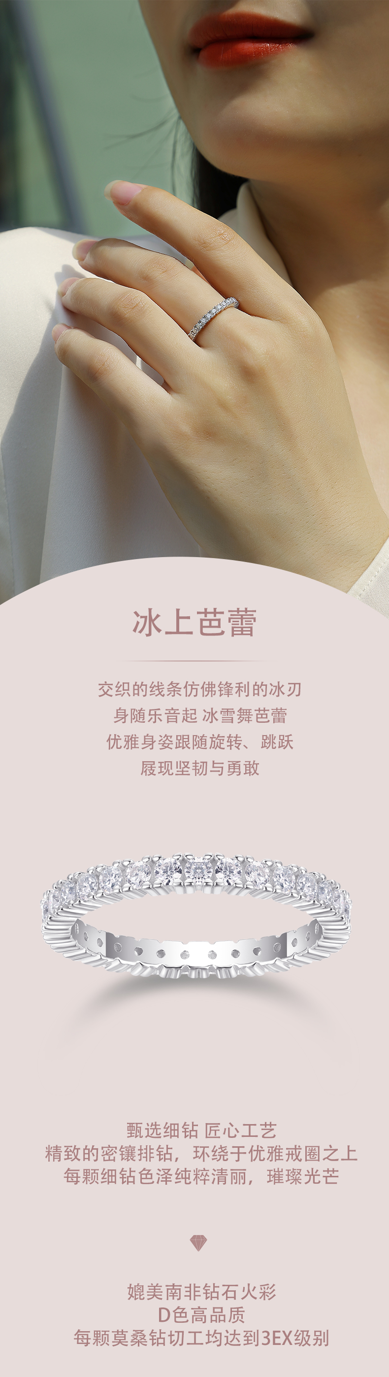 R13148款S925银镀18K白金女戒莫桑钻厘0.9CT - 1