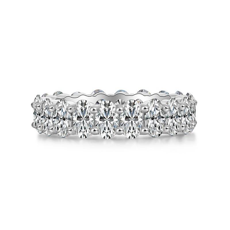 R12845款S925银镀18K白金女戒莫桑钻蛋形6.0CT