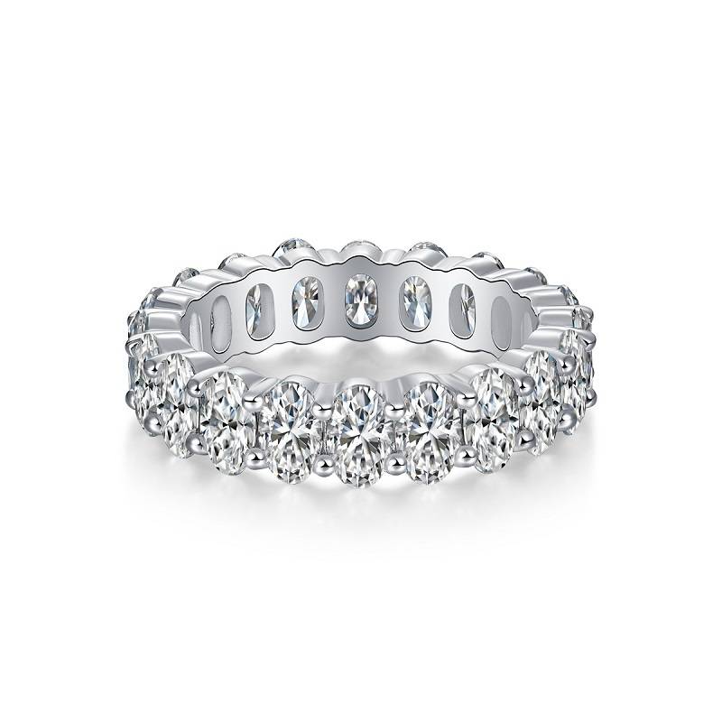 R12845款S925银镀18K白金女戒莫桑钻蛋形6.0CT