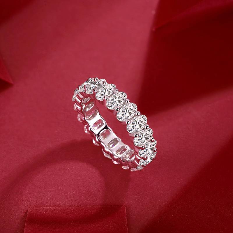 R12845款S925银镀18K白金Women's RingMoissanite蛋形6.0ct