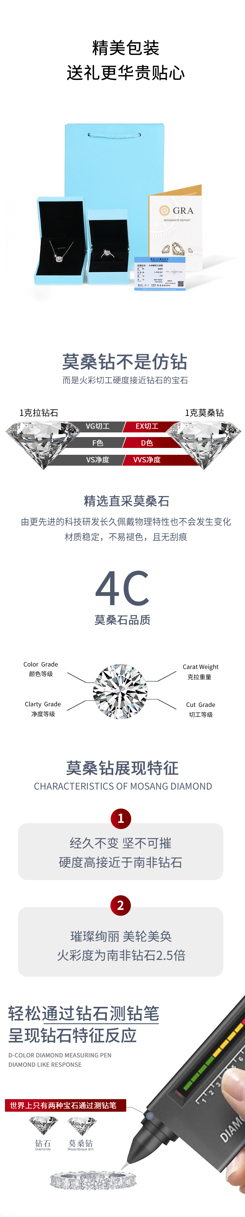 R12742款S925银镀18K白金女戒莫桑钻厘石2.1CT - 4