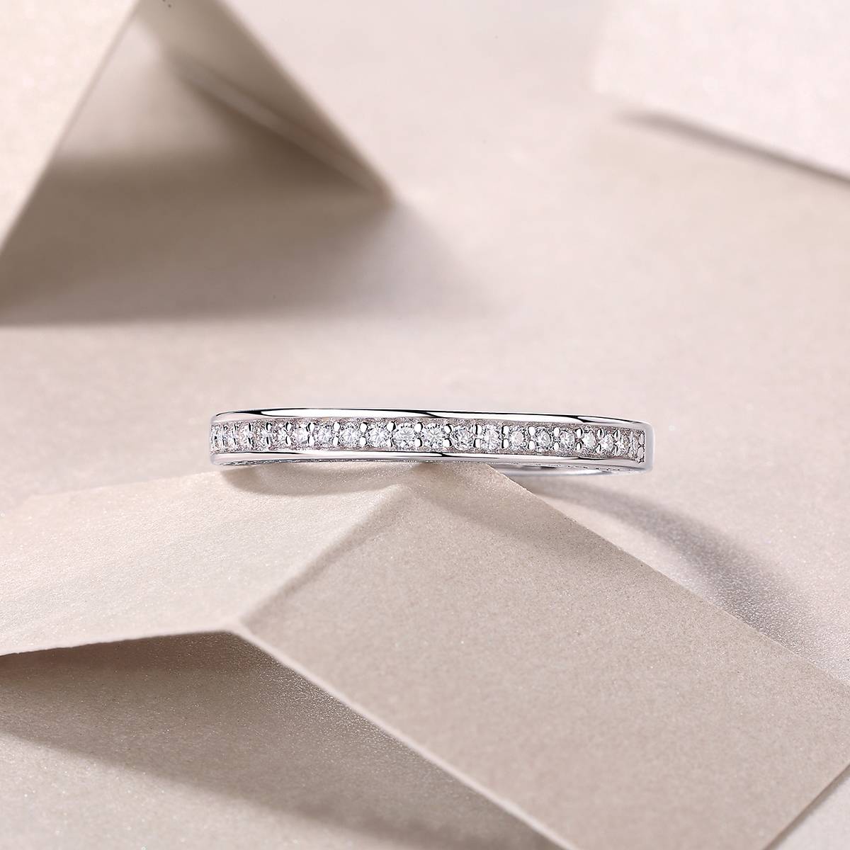 R13130款S925银镀18K白金女戒莫桑钻厘石0.444CT