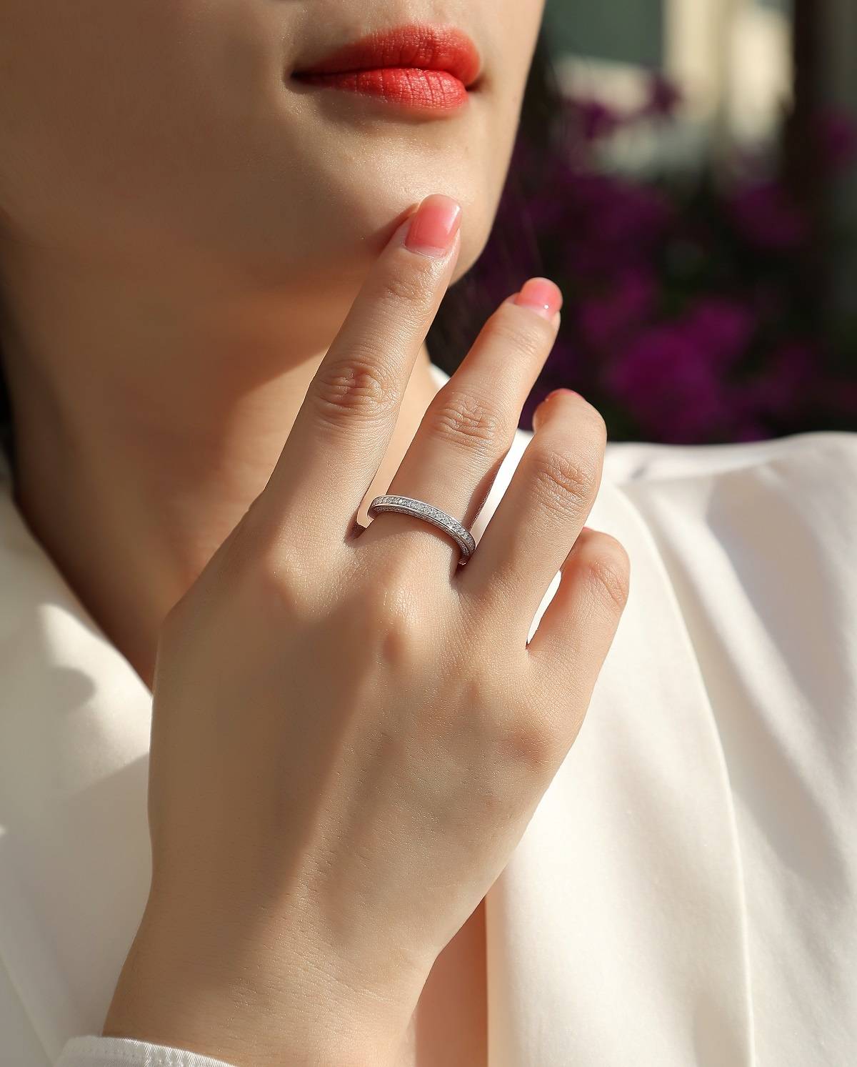 R13130款S925银镀18K白金女戒莫桑钻厘石0.444CT