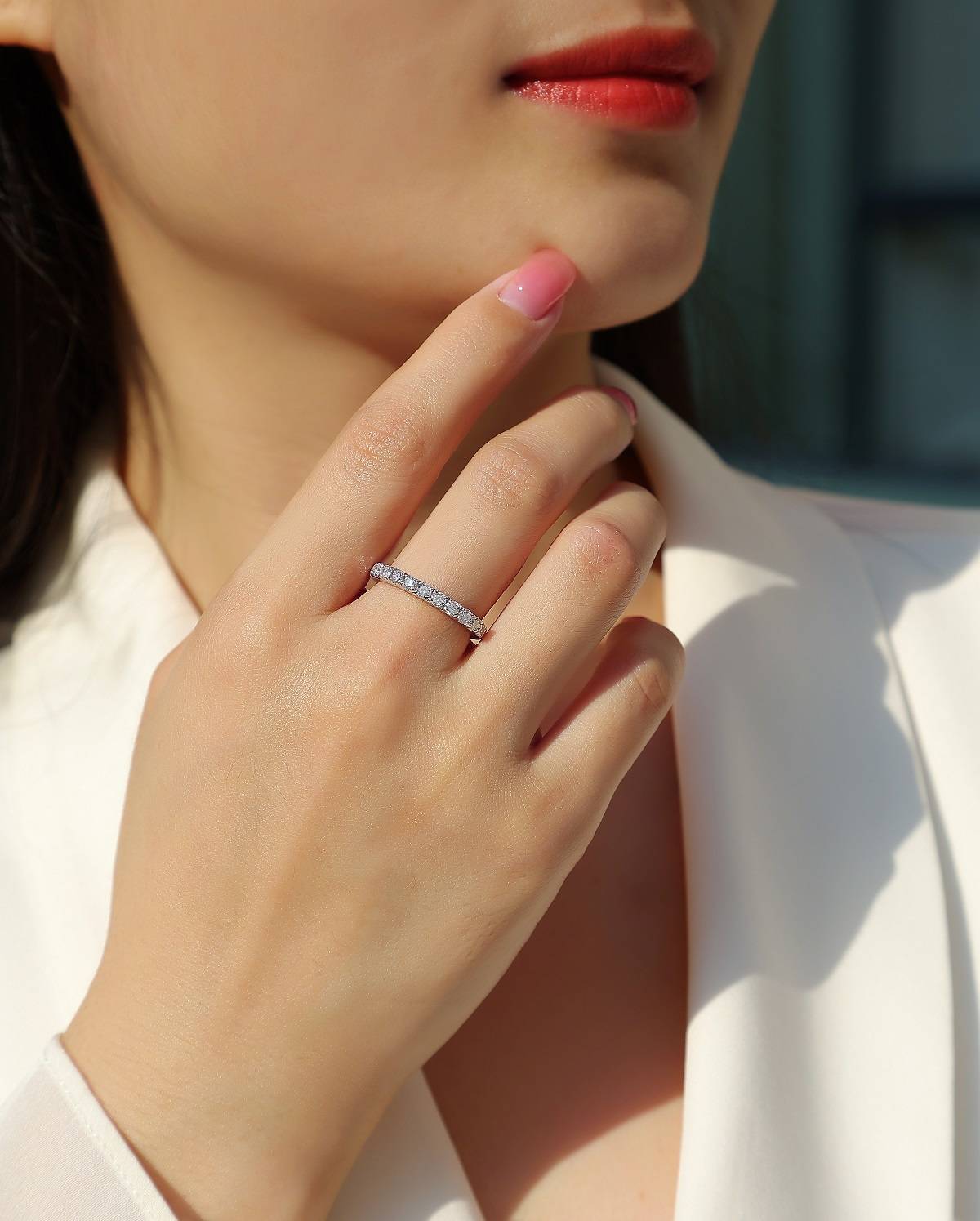 R13238款S925银镀18K白金Women's RingMoissanite厘石0.48ct