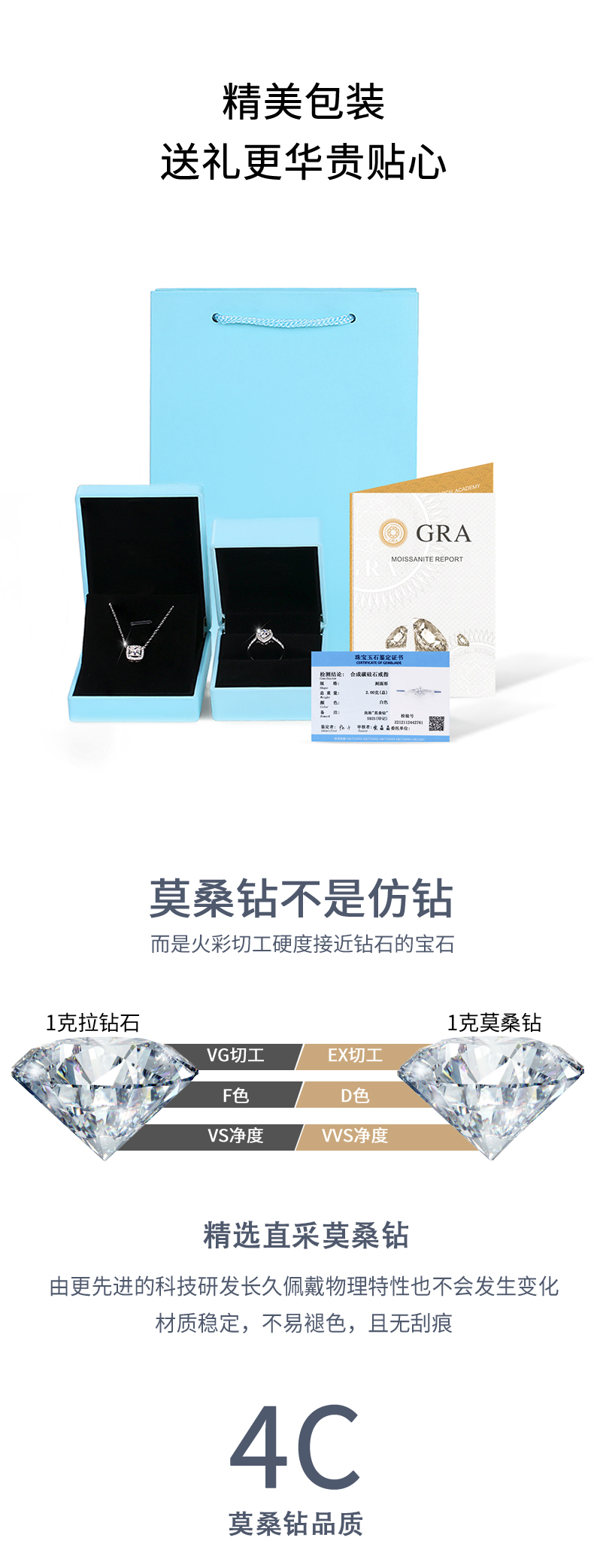 R13241款S925银镀18K白金女戒莫桑钻厘石0.48CT - 6