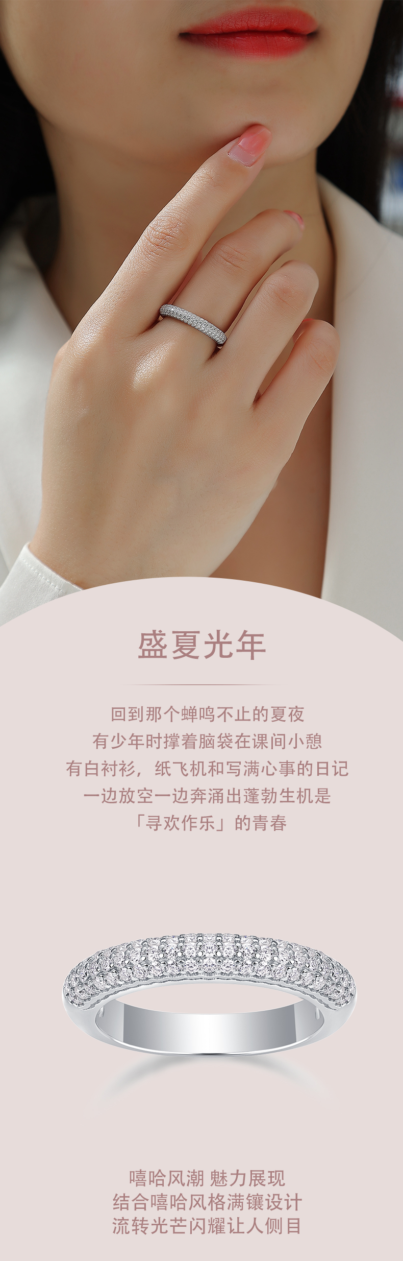 R13248款S925银镀18K白金女戒莫桑钻厘石0.504CT - 1