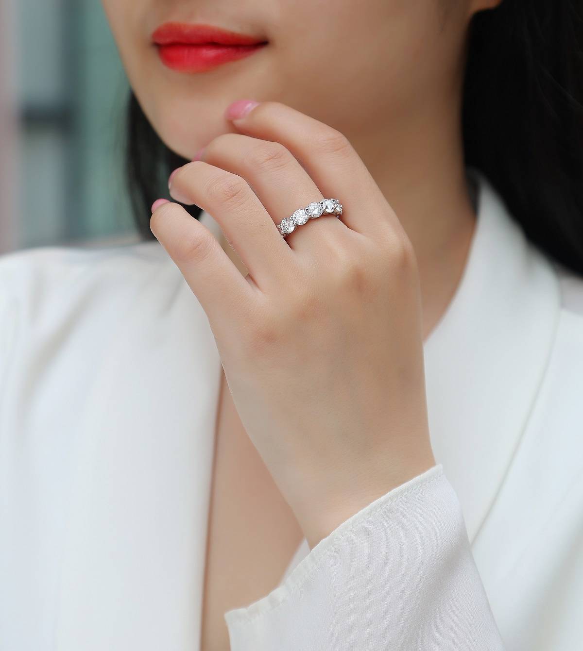 R13531款S925银镀18K白金Women's RingMoissanite厘石6.5ct