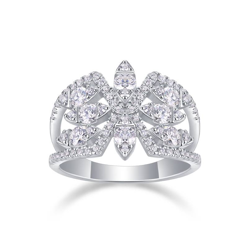 R13336款S925银镀18K白金女戒莫桑钻厘石1.0CT