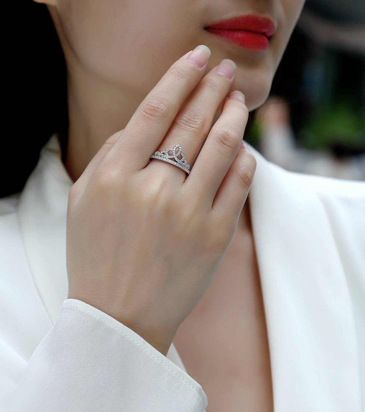 R13330款S925银镀18K白金Women's RingMoissanite厘石0.36ct