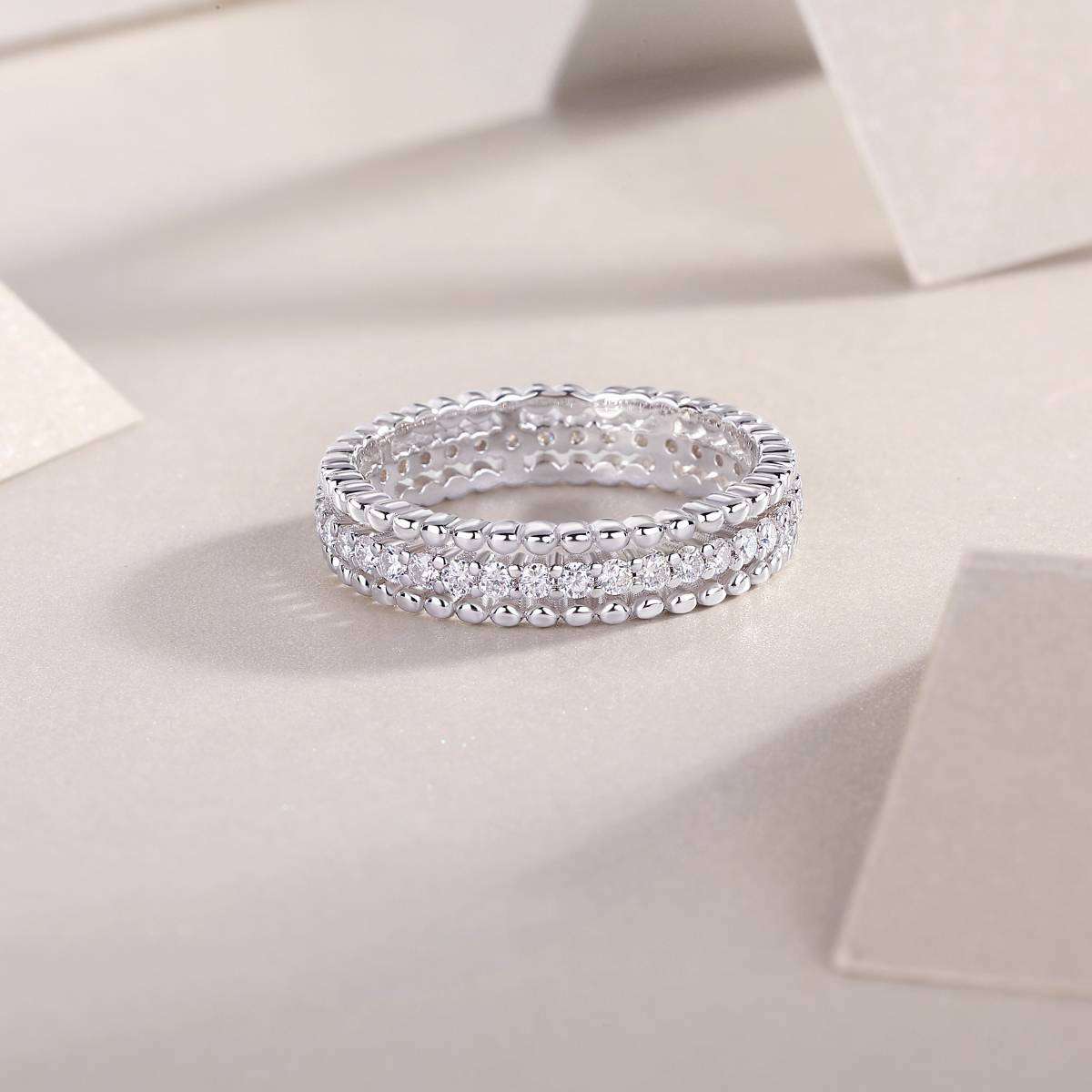 R13318款S925银镀18K白金女戒莫桑钻厘石0.6CT