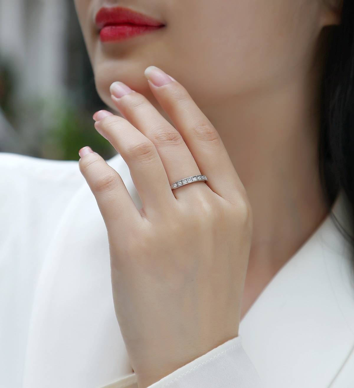 R13321款S925银镀18K白金Women's RingMoissanite厘石0.15ct
