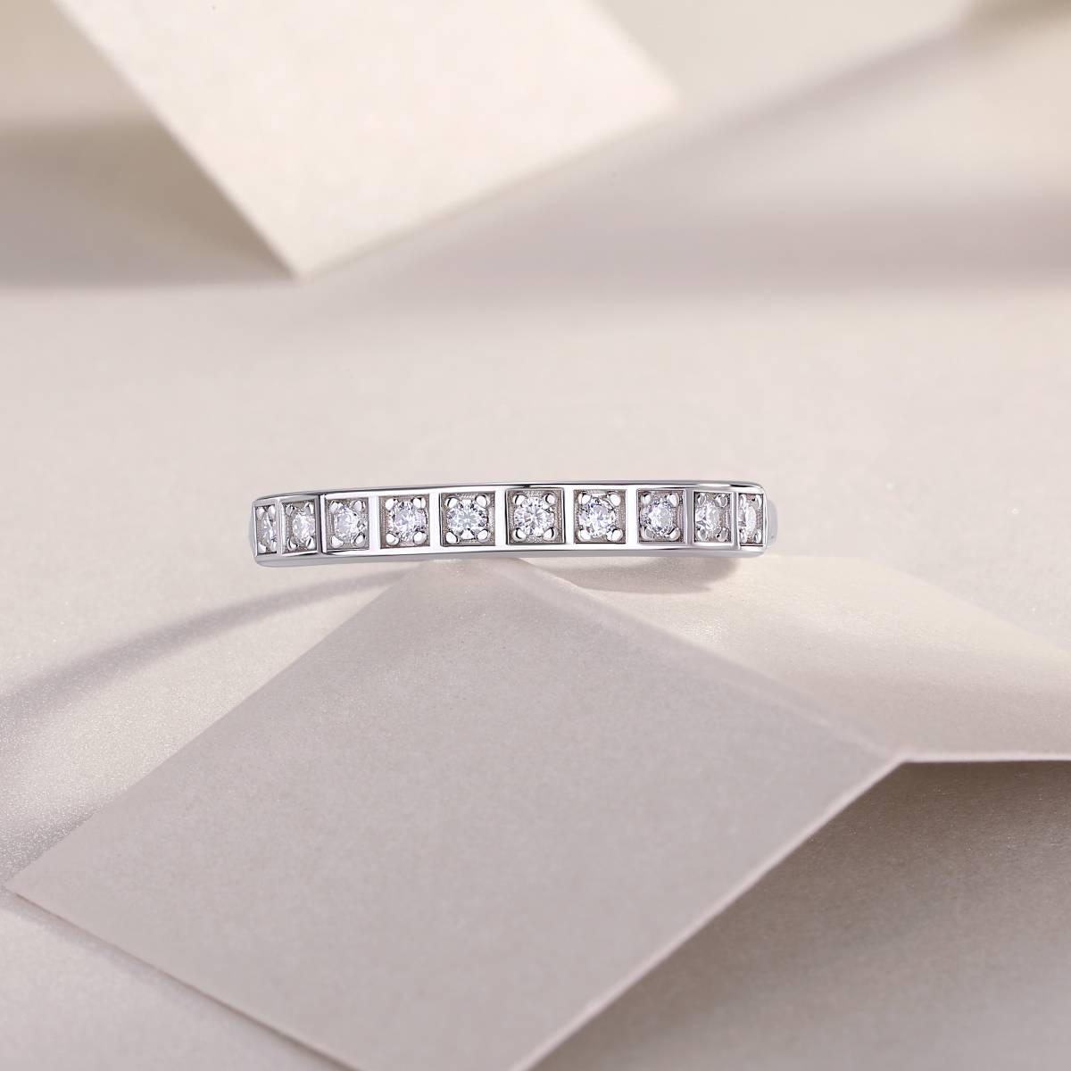 R13321款S925银镀18K白金Women's RingMoissanite厘石0.15ct