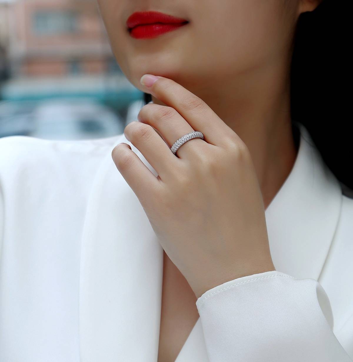 R13410款S925银镀18K白金Women's RingMoissanite厘石1.89ct