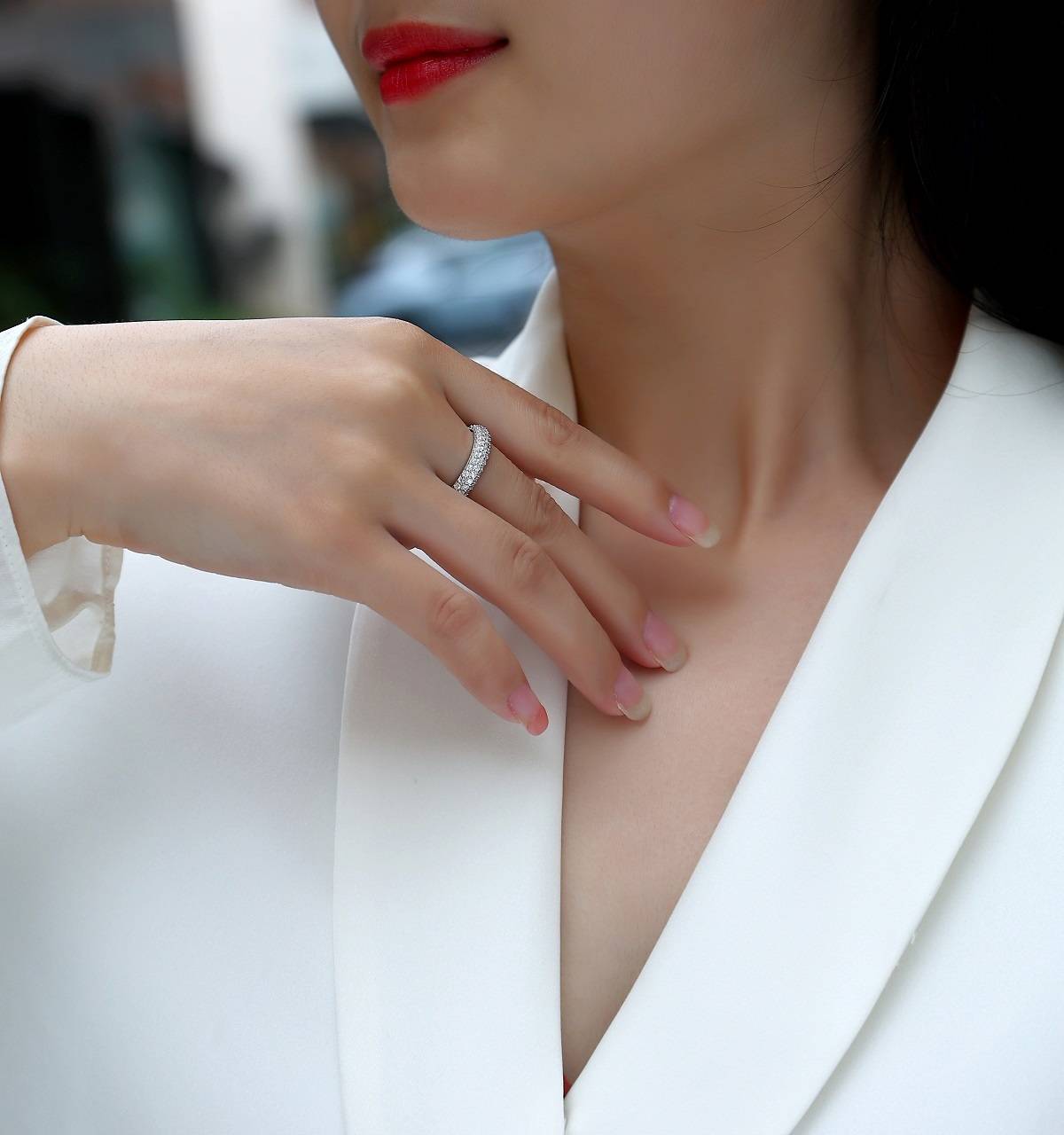 R13410款S925银镀18K白金Women's RingMoissanite厘石1.89ct