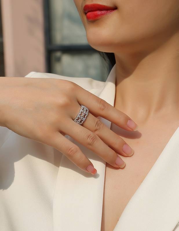 R13337款S925银镀18K白金Women's RingMoissanite厘石0.702ct