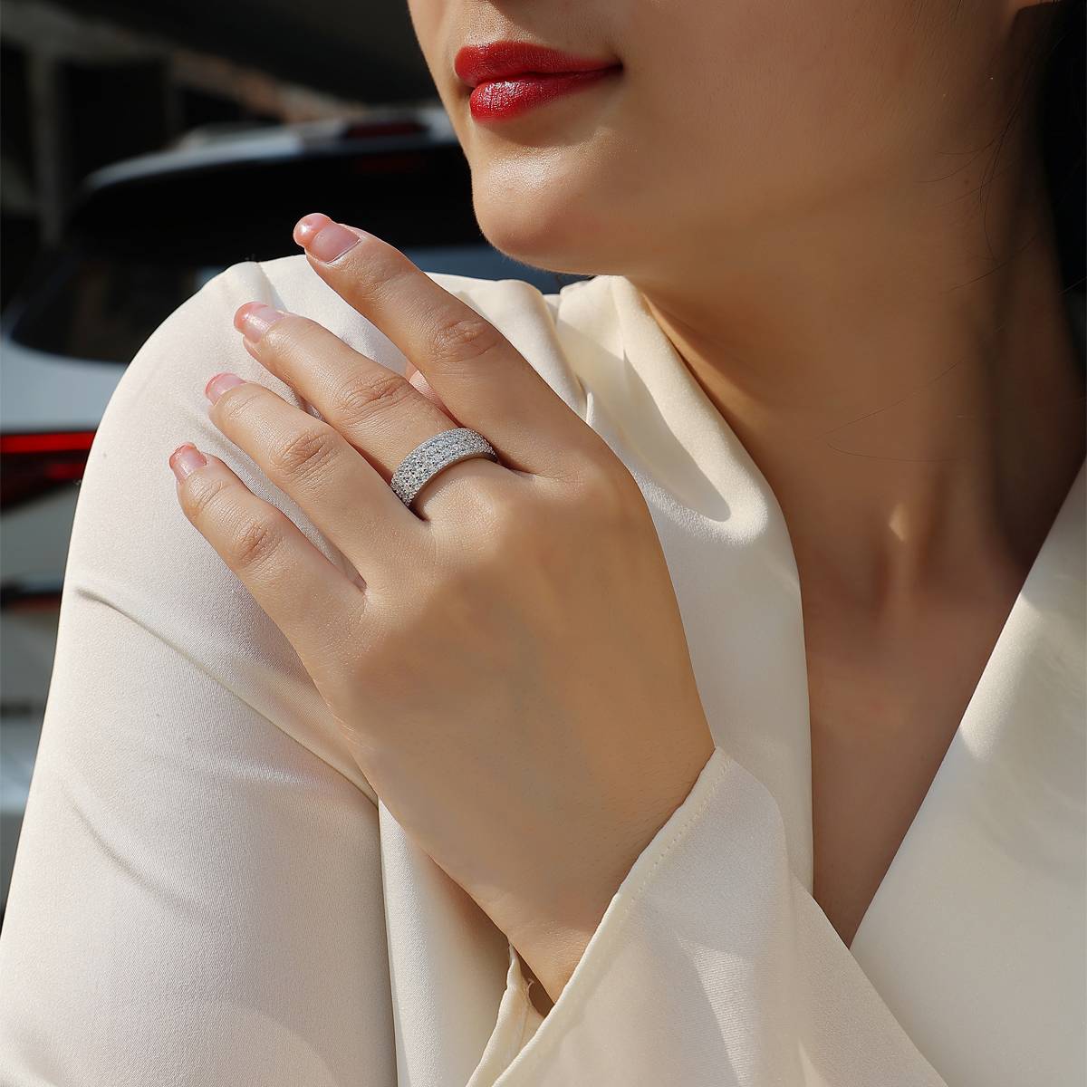 R13317款S925银镀18K白金Women's RingMoissanite厘石1.068ct