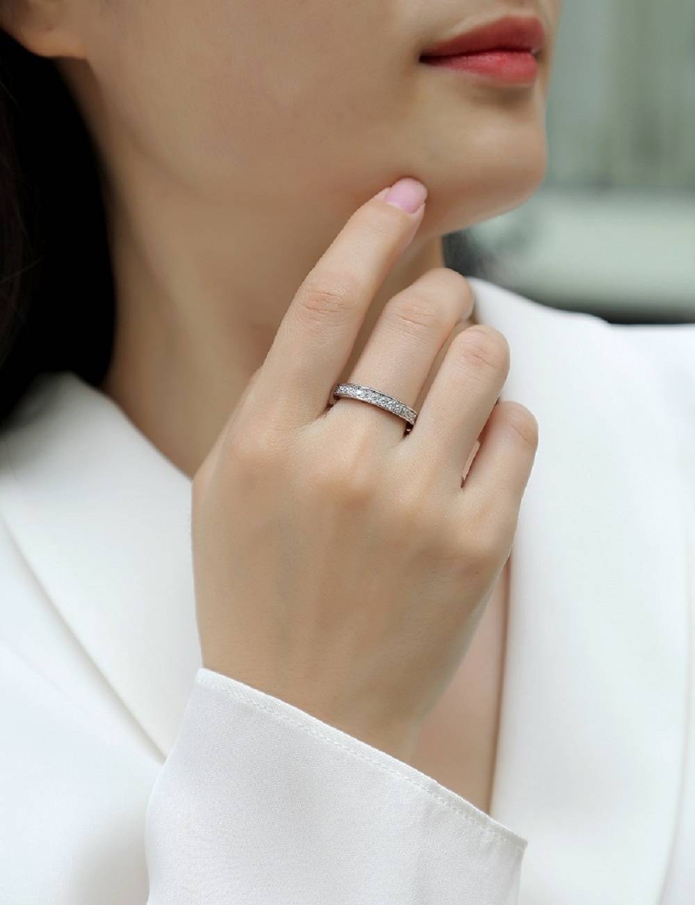 R13018款S925银镀18K白金Women's RingMoissanite厘石0.9ct