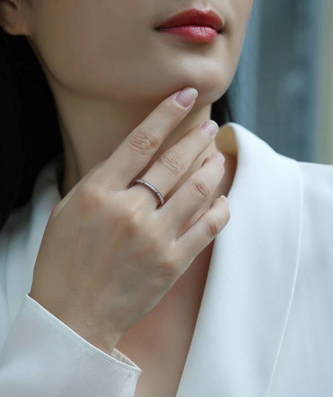 R13060款S925银镀18K白金Women's RingMoissanite厘石0.144ct