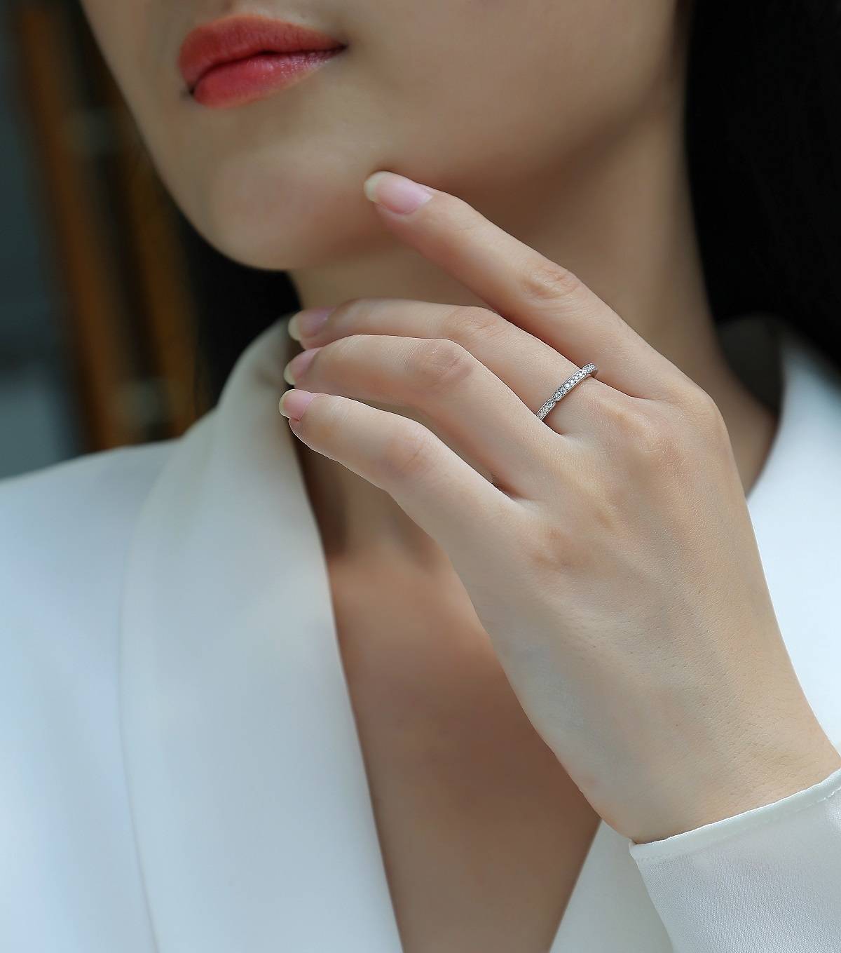 R13060款S925银镀18K白金Women's RingMoissanite厘石0.144ct