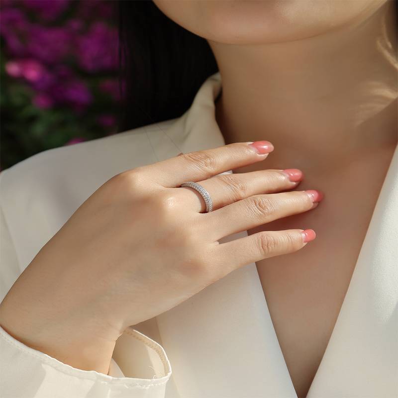 R13130款S925银镀18K白金Women's RingMoissanite厘石0.444ct
