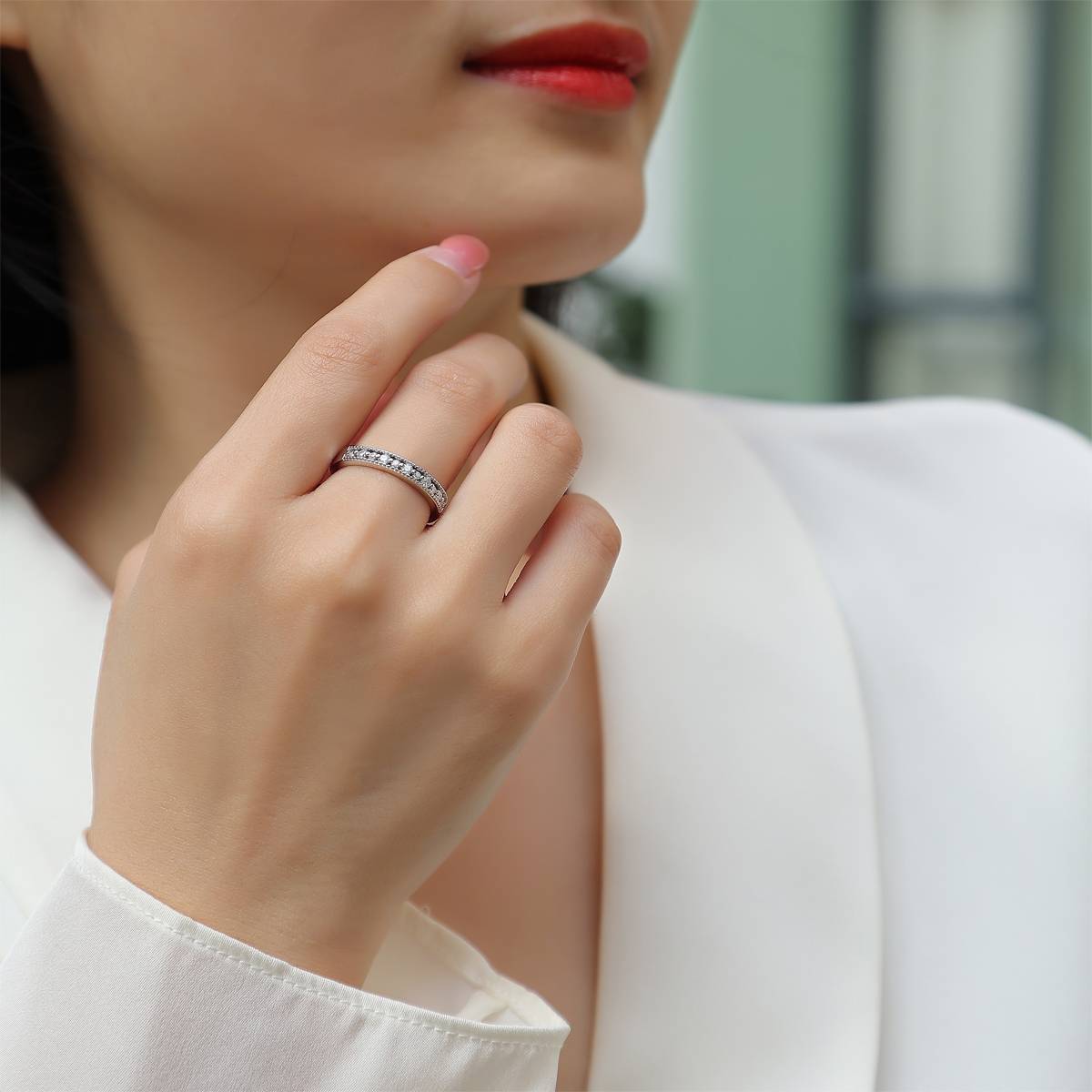 R13239款S925银镀18K白金Women's RingMoissanite厘石0.27ct