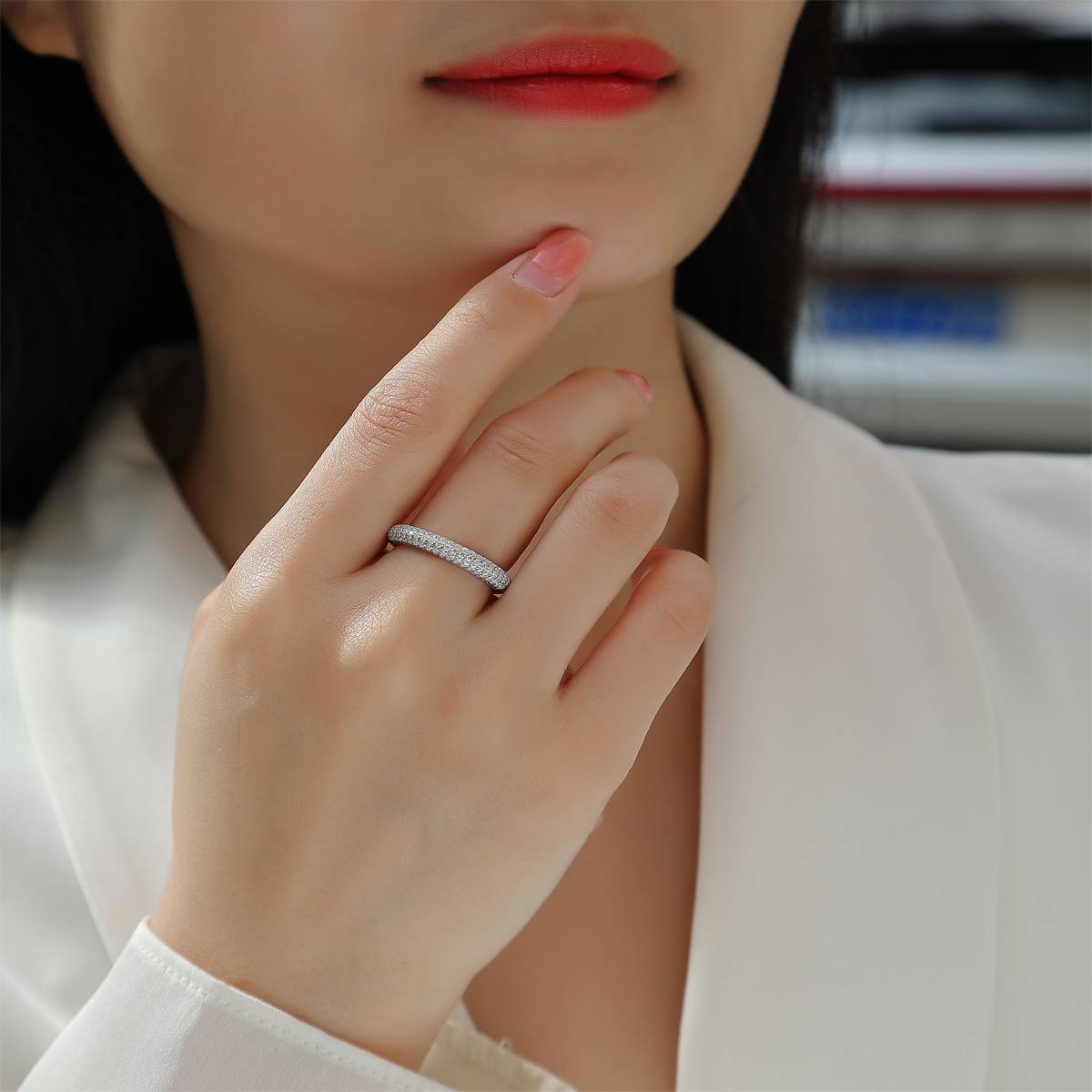 R13248款S925银镀18K白金女戒莫桑钻厘石0.504CT