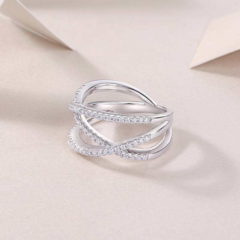 R13689款S925银镀18K白金Women's RingMoissanite厘石0.4ct