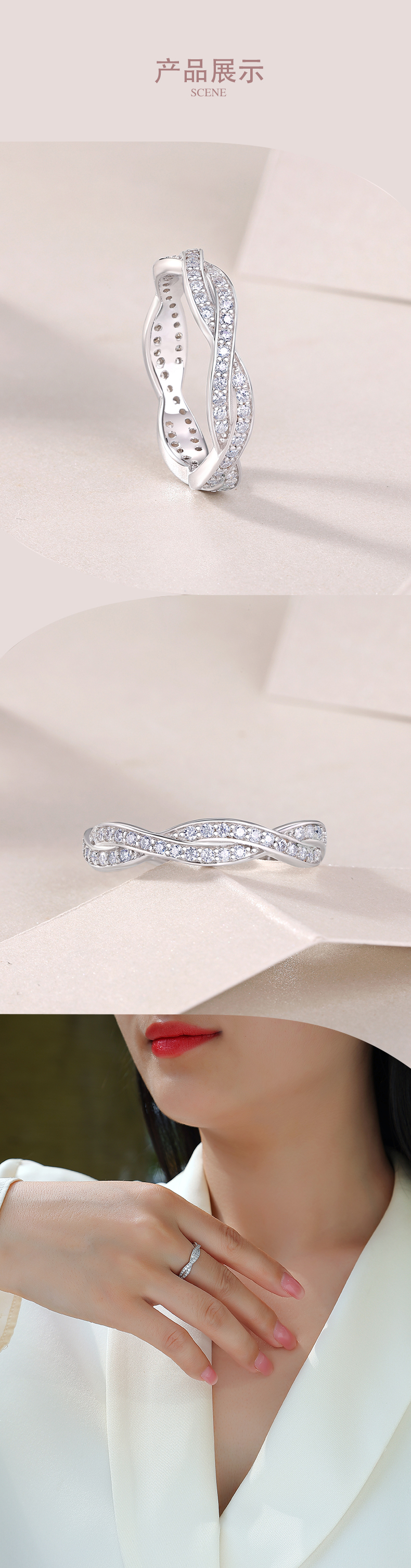 R13690款S925银镀18K白金女戒莫桑钻厘石0.57CT - 4