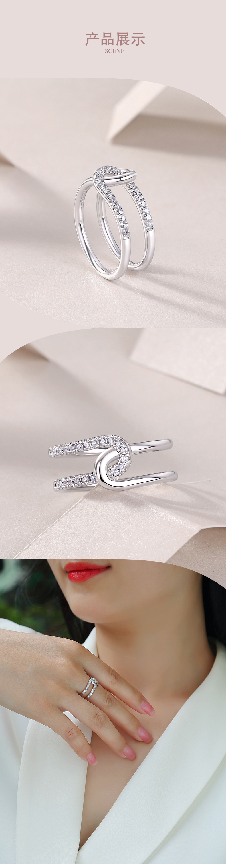 R13687款S925银镀18K白金女戒莫桑钻厘石0.22CT - 4