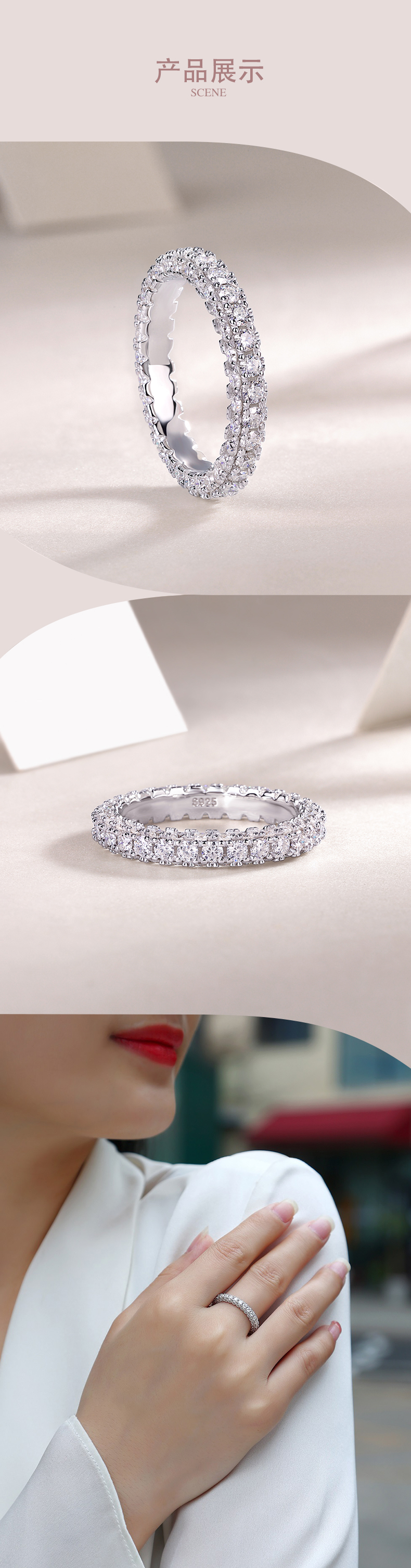 R13411款S925银镀18K白金女戒莫桑钻厘石2.1CT - 4