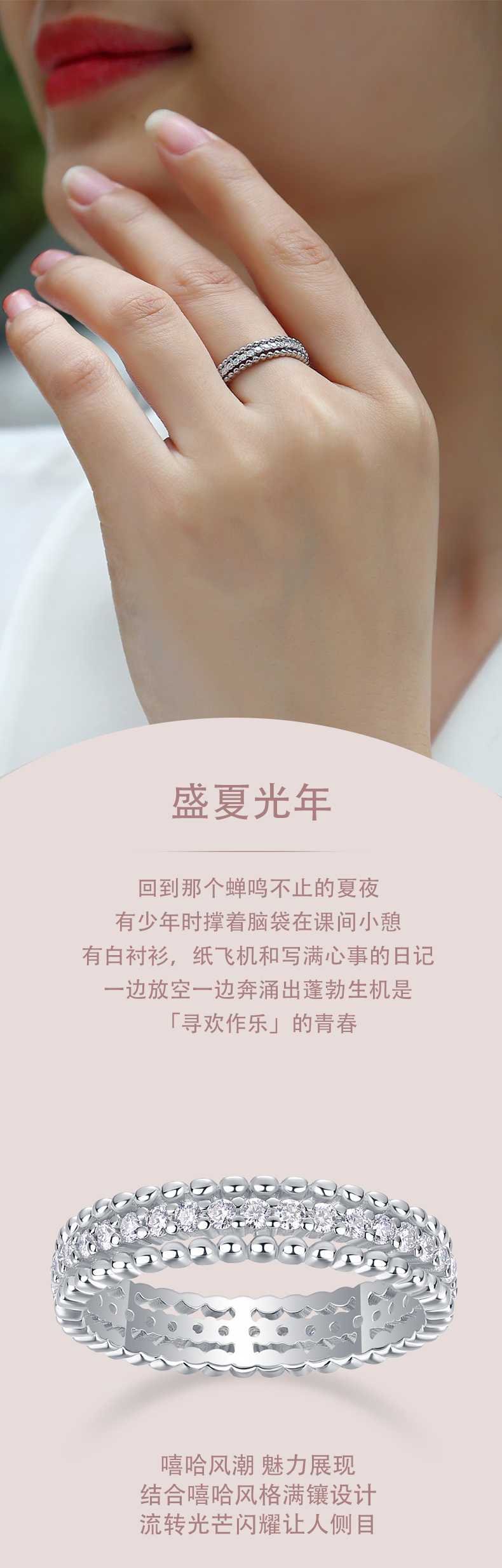 R13318款S925银镀18K白金女戒莫桑钻厘石0.6CT - 1