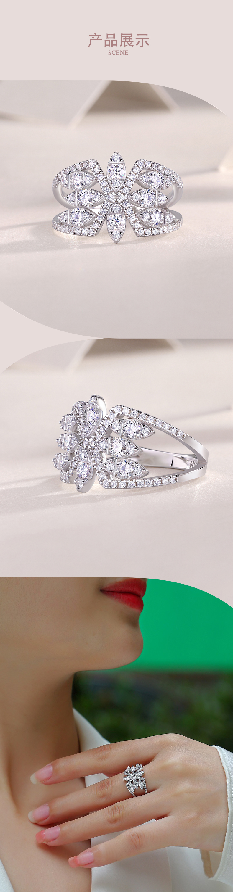 R13336款S925银镀18K白金女戒莫桑钻厘石1.0CT - 4