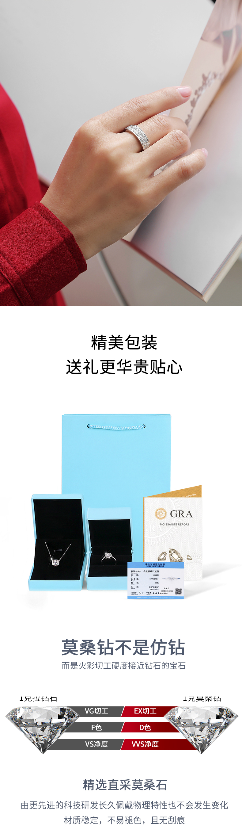 R13154款S925银镀18K白金女戒莫桑钻厘石2.0CT - 7