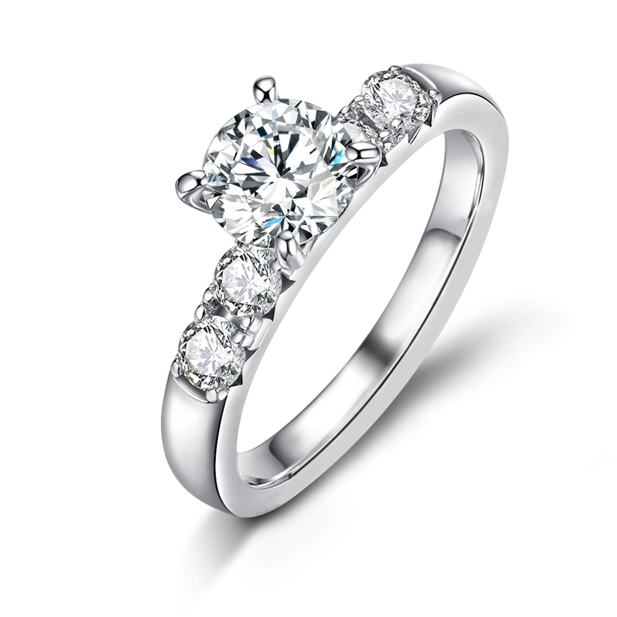 四爪女戒S925银镀18k白金主副套戒叠戴定制主石莫桑钻1.0ct/副石高碳钻