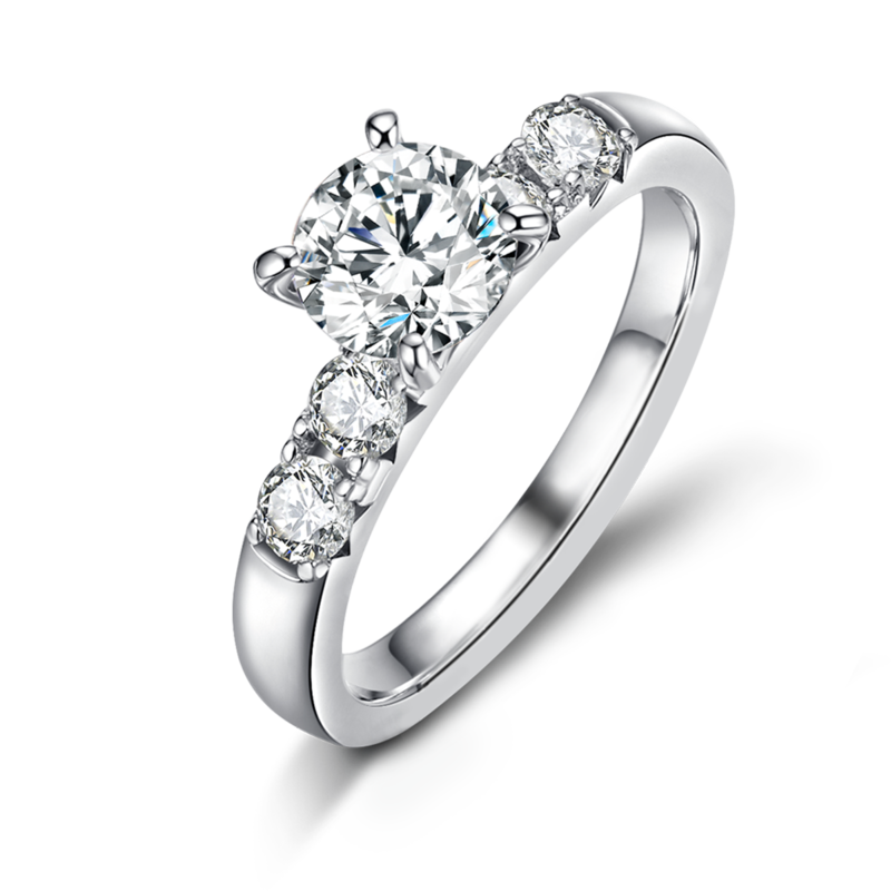 Four Claw Women's Ring S925 Silver Plated 18k White Gold Primary and Secondary Set Ring Stacked Customized Main Stone Moissand Diamond 1.0ct/Secondary Stone High Carbon Diamond